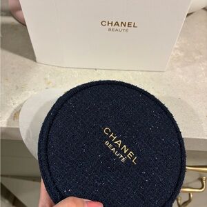 Chanel Beauté Navy Blue Tweed Accessory Cosmetic Pouch Authentic New